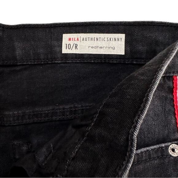 Red Herring UK Mila Black Wash Red Racing Stripe Skinny Jeans Size US 6 NEW - Picture 2 of 14